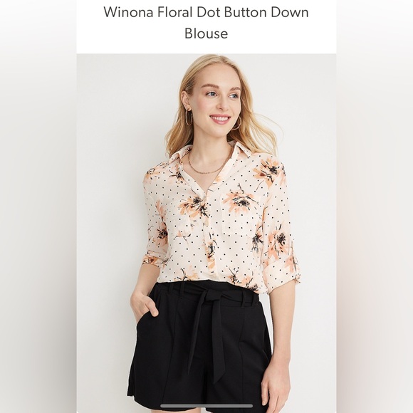 Maurices Peach Floral Polka Dot Blouse - Picture 2 of 9